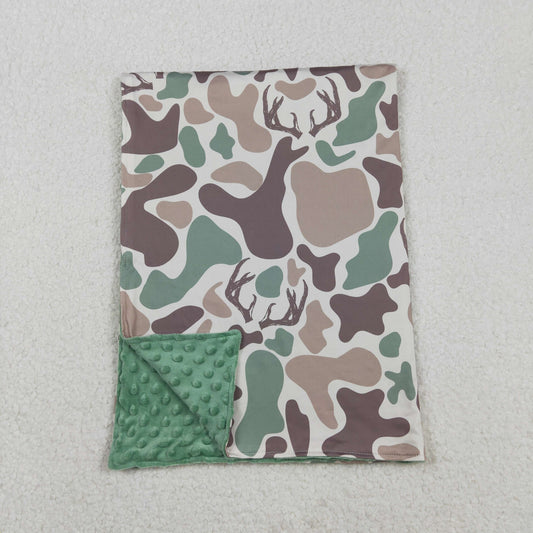 RTS NO MOQ（In Stock) BL0226 Antler Brown-Green Camouflage Baby Blanket