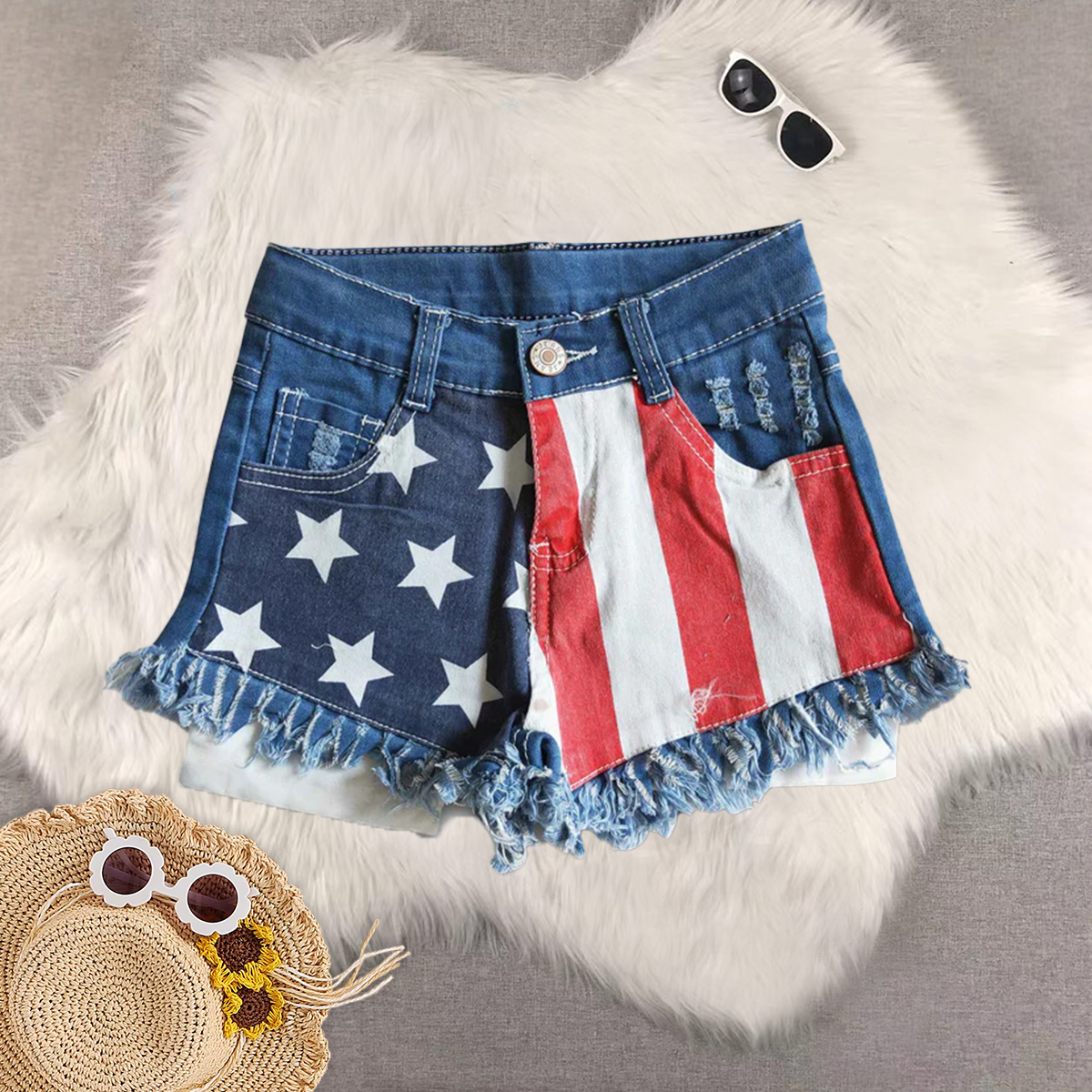RTS NO MOQ baby girl clothes 4th of july summer jeans shorts