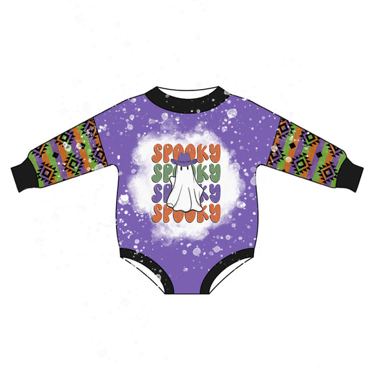 5.14custom each style moq 5eta 4-5week Sibling Sister Halloween ghost print purple baby romper