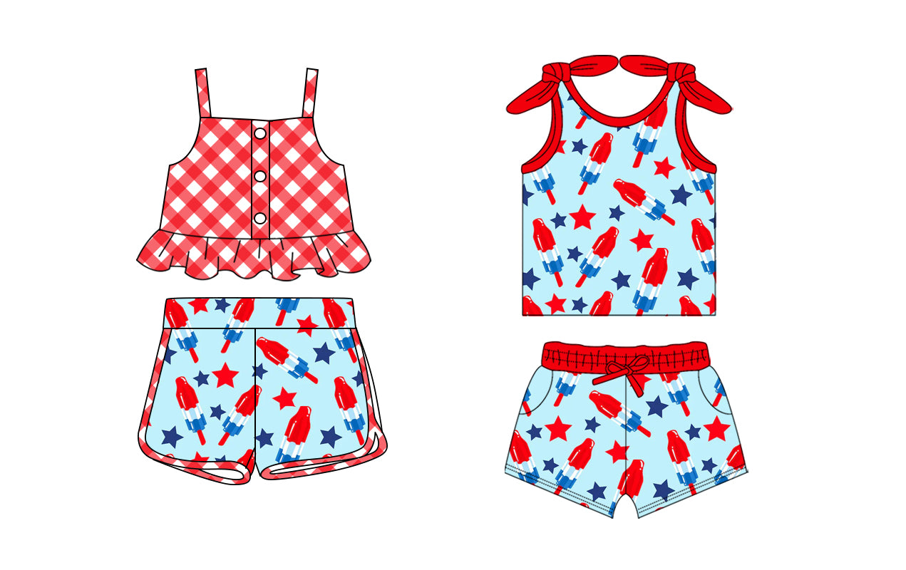 2.8 custom each style moq 5eta 4-6week Sibling Sister baby girls short sleeve shorts sets and set 2 match design