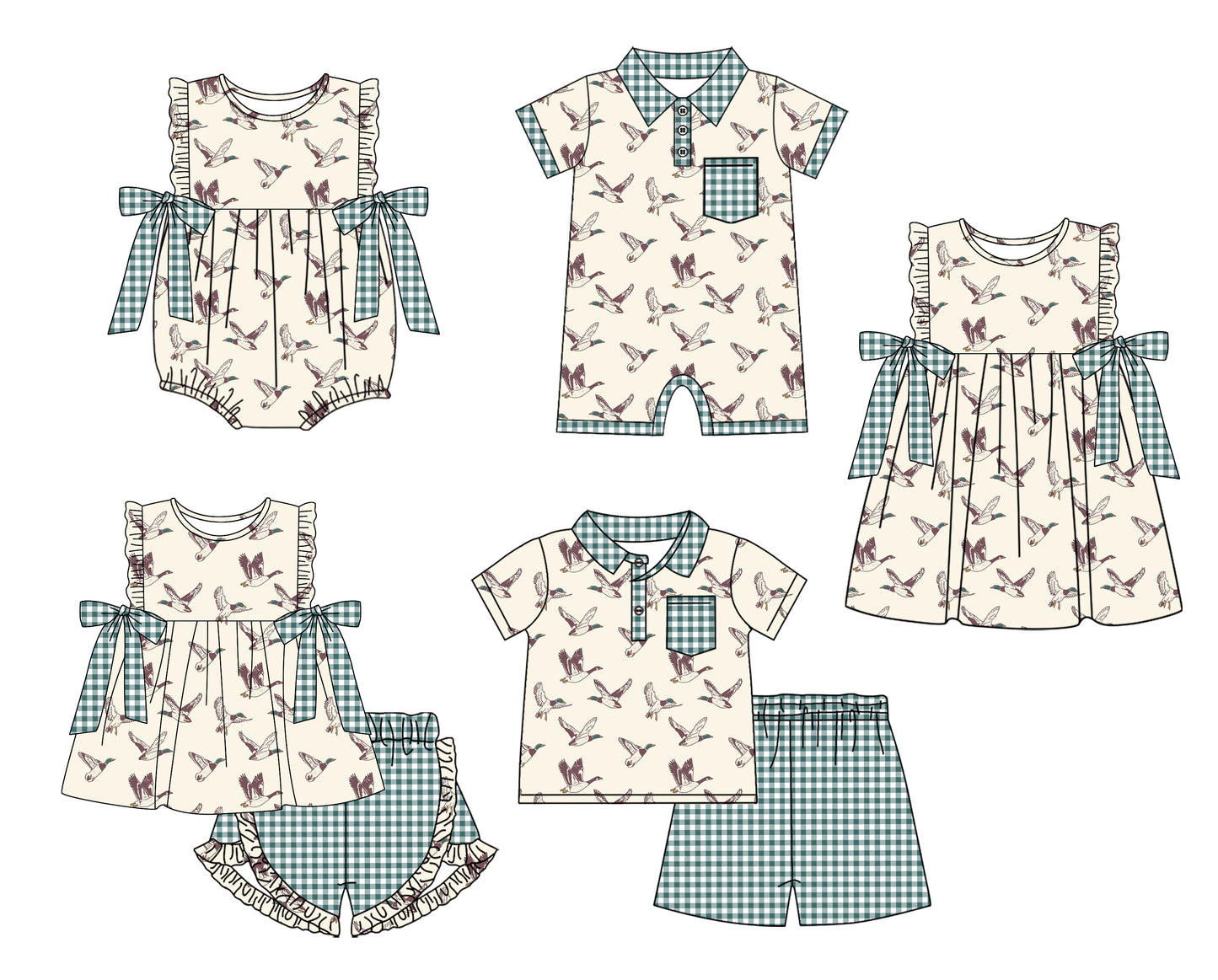 11.14 custom each style moq 5eta 4-6week Sibling Sister duck baby girl short sleeve shorts sets and sets 2 and girls romper and boy romper and dress match design