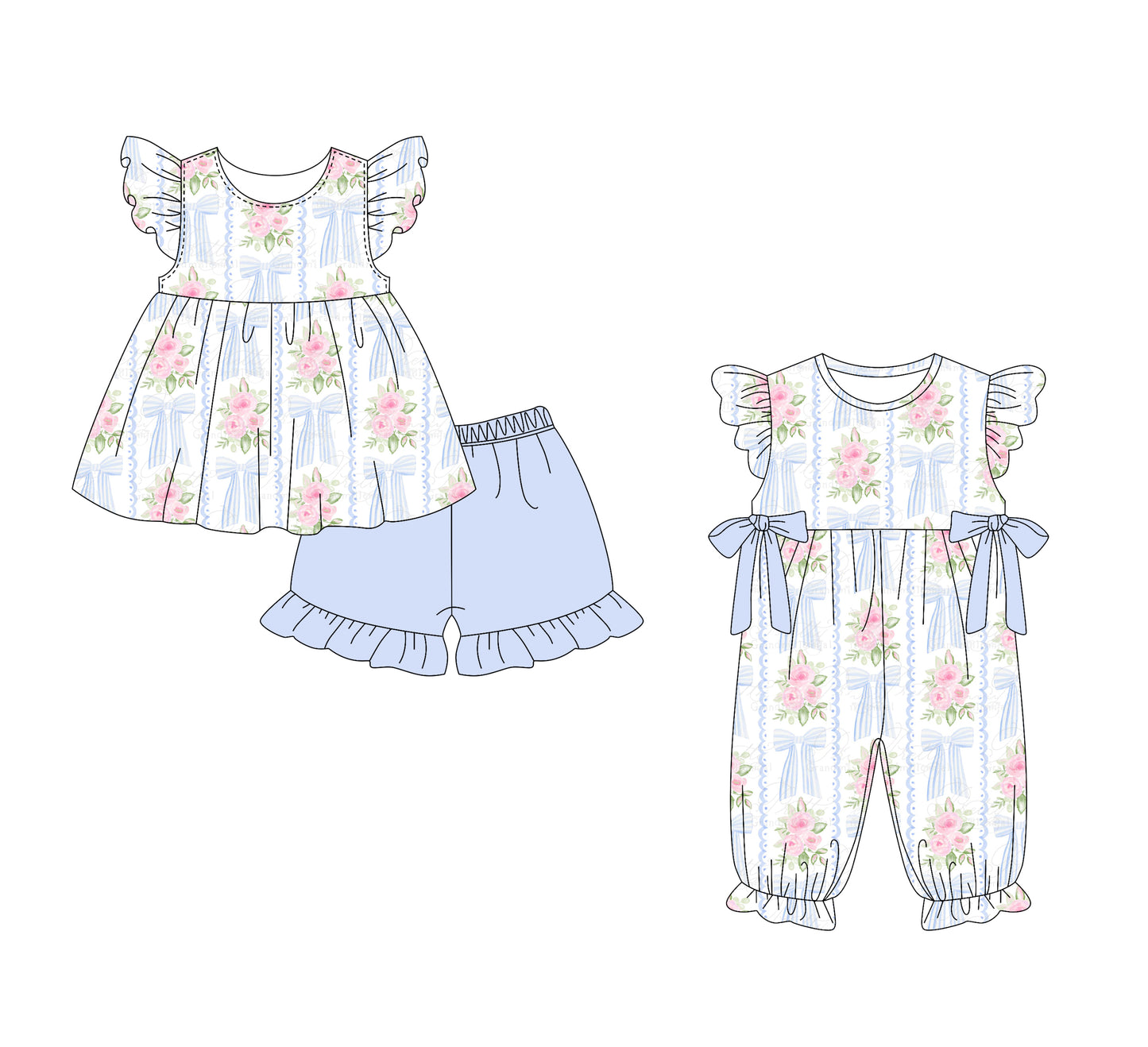 1.15 custom each style moq 5eta 4-6week Sibling Sister bow floral baby girl sets and boy romper match family design