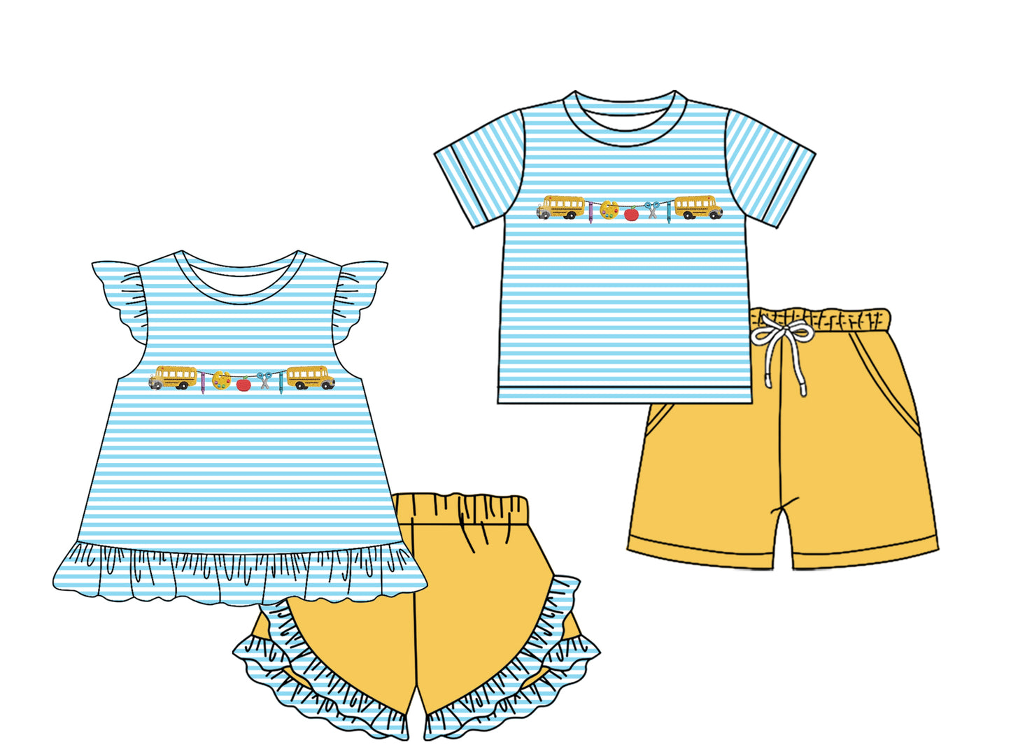 2.7 custom each style moq 5eta 4-6week Sibling Sister back to school baby girls short sleeve shorts sets and set 2 match design