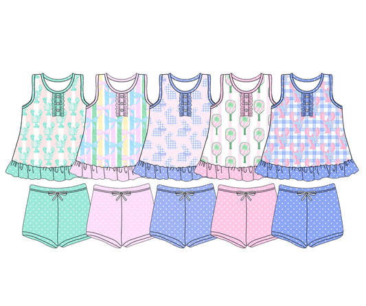 25.12.4 custom each style moq 5 eta 6-8week Sibling Sister baby girl short sleeve shorts sets 5 match design