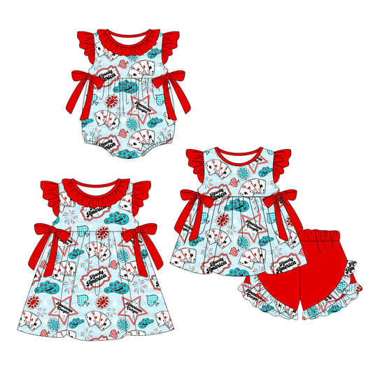 1.14 custom each style moq 5eta 4-6week Sibling Sisters baby girl short sleeve shorts sets and dress and rompers match family design