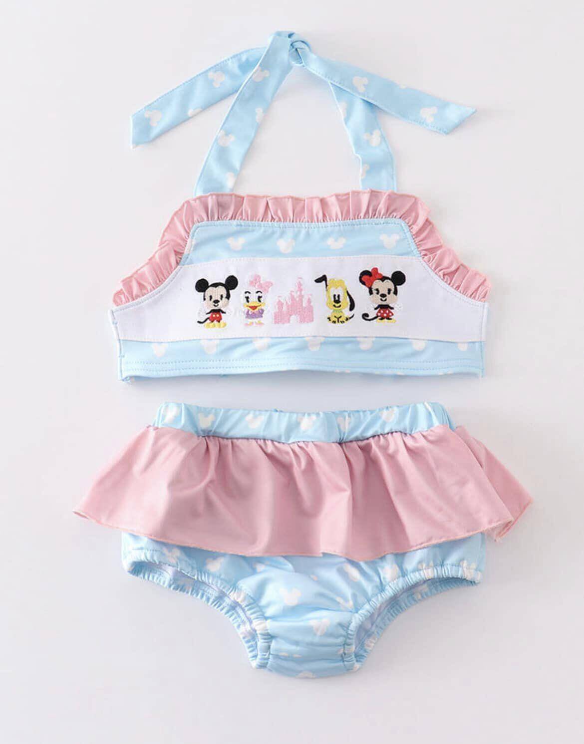 5.14custom each style moq 5eta 4-5week Animation character print swimsuit two-piece set