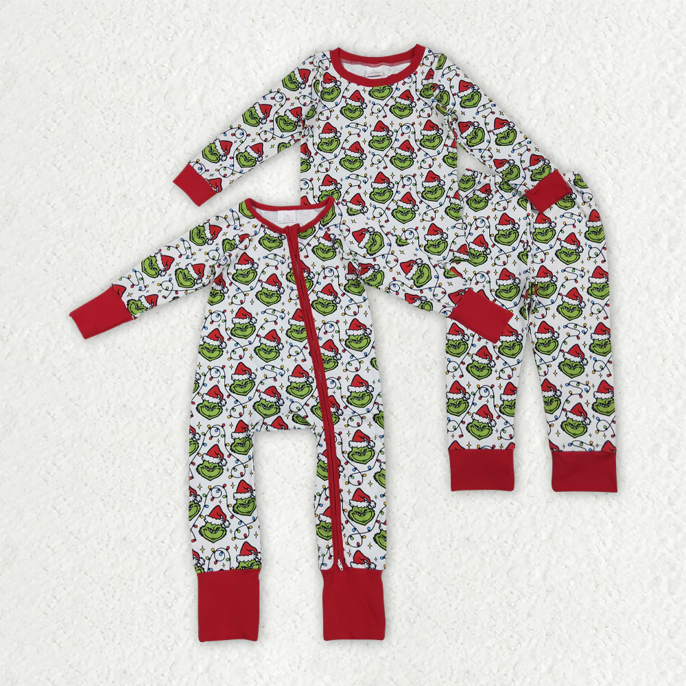 RTS Sibling baby boy clothes Christmas cartoon long Sleeve pants sets and rompers