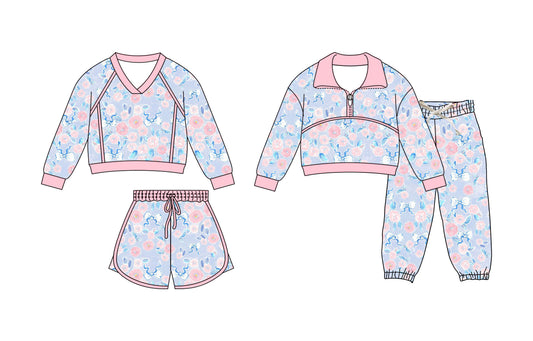 25.11.29 custom each style moq 5 eta 6-8week Sibling Sisters bow floral baby girl long sleeve pants sets and skirts sets match family design