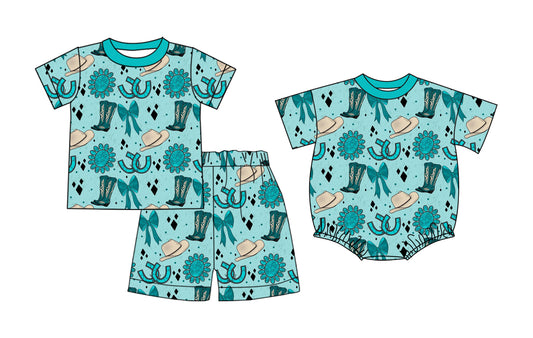 26.1.5 custom each style moq 5 eta 6-8week Sibling Sister boot hat bow baby boy short sleeve shorts sets and romper match design