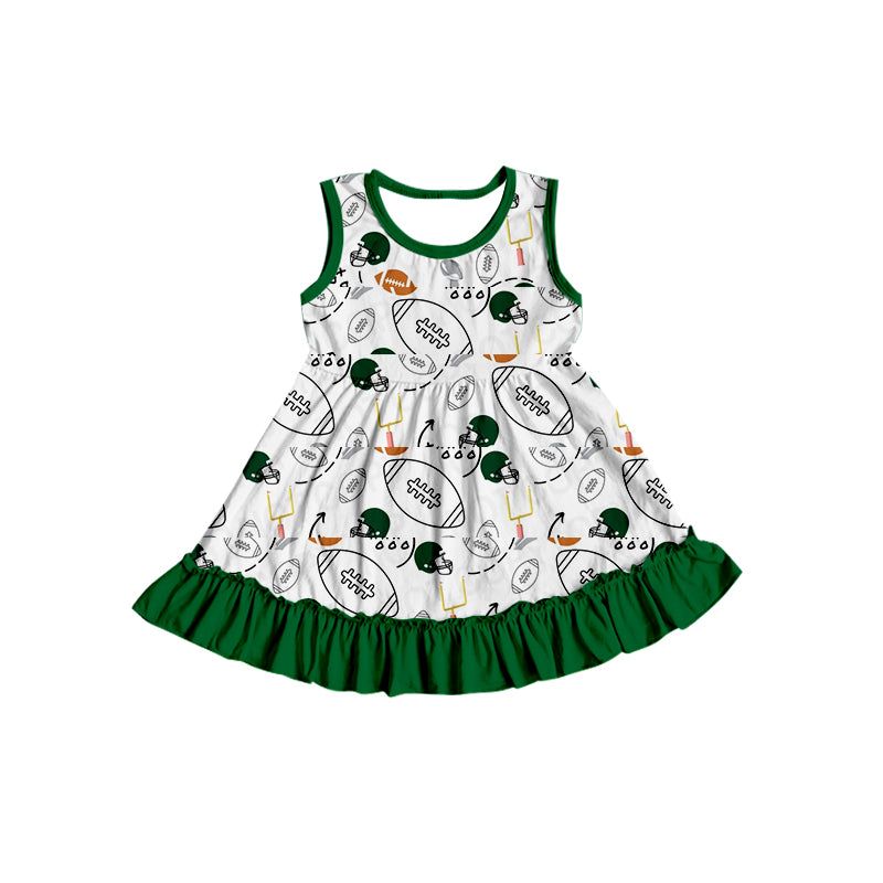 4.27custom moq 5 eta 4-5weeks football prints sleeveless green lace white dress