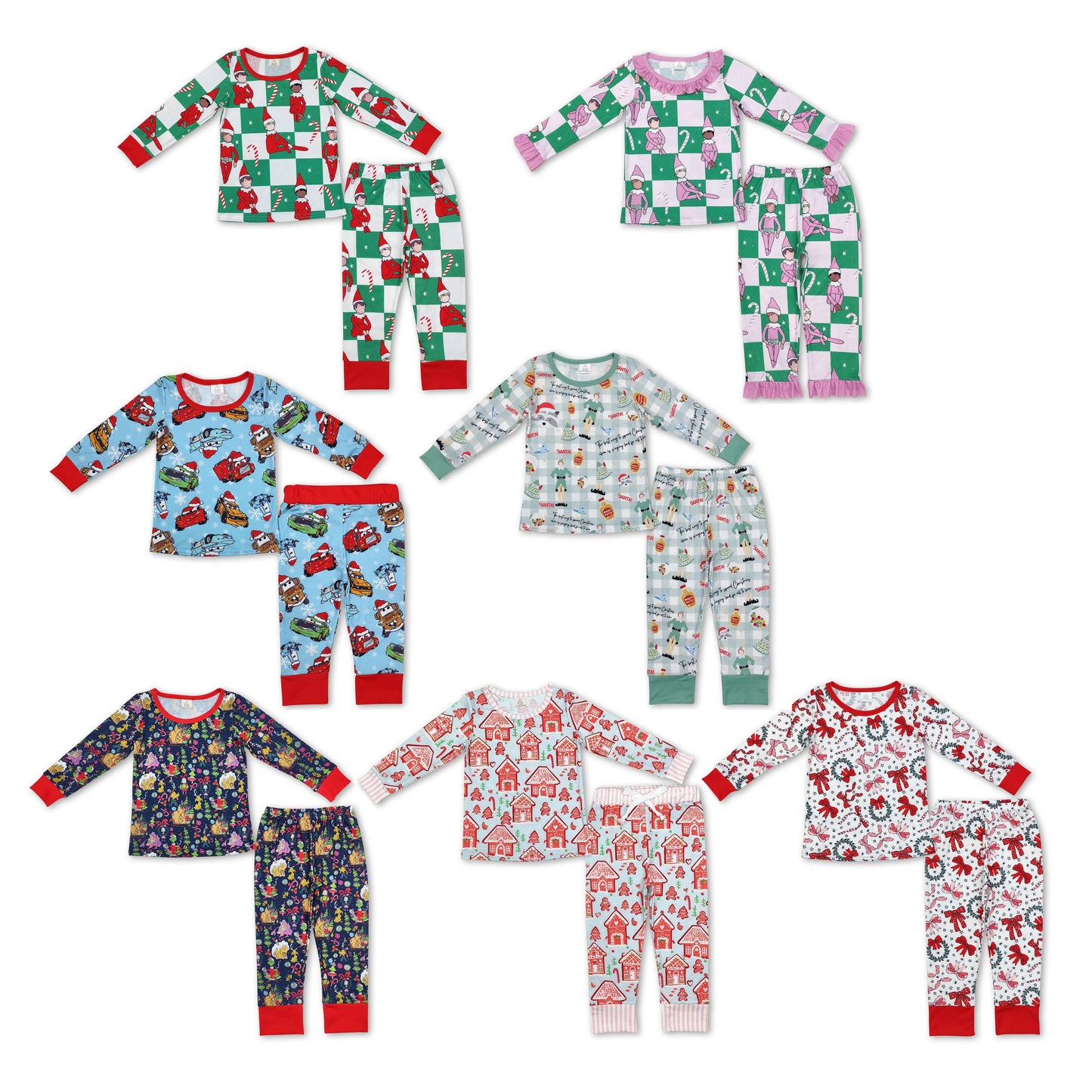 RTS NO MOQ Baby Boy Christmas Bamboo Top Bell Pants Pajamas Clothes Sets