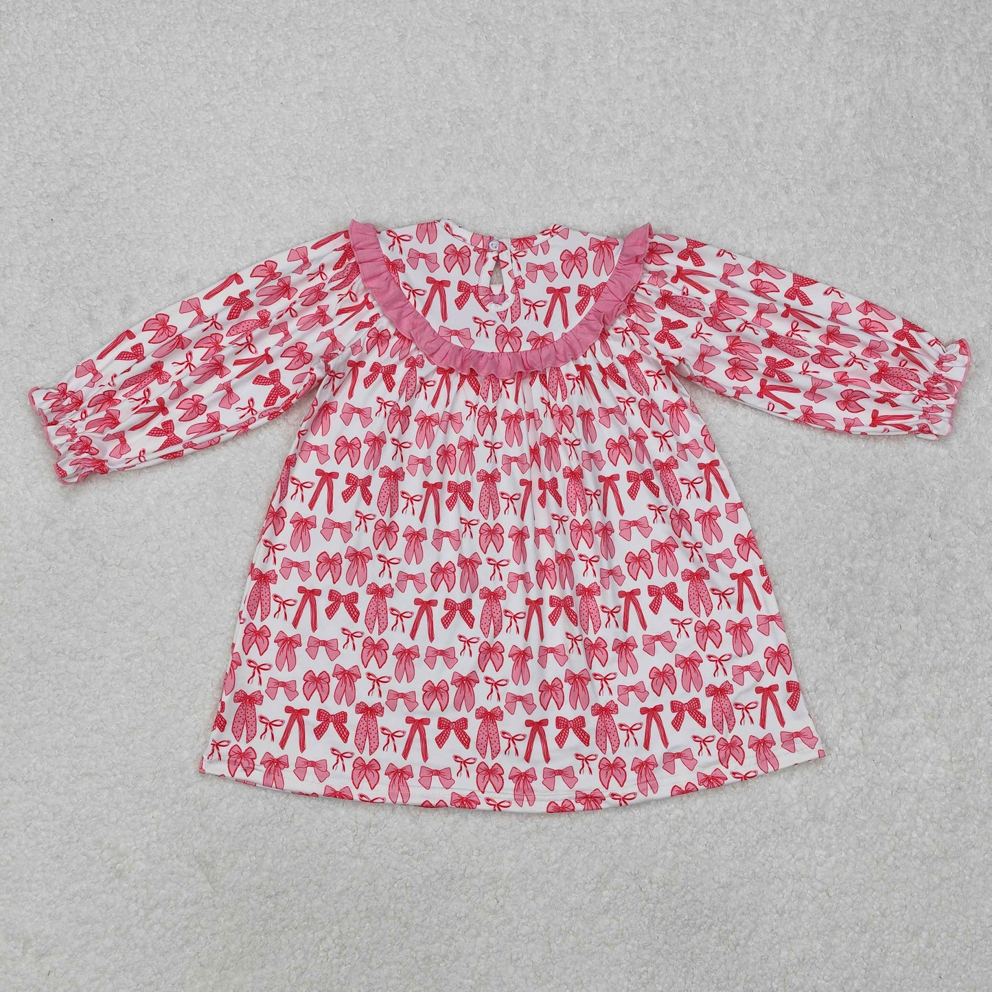 RTS NO MOQ ETA 5/7days arrived GLD0990 Embroidered mama's bestie bow pattern pink and white long-sleeved dress