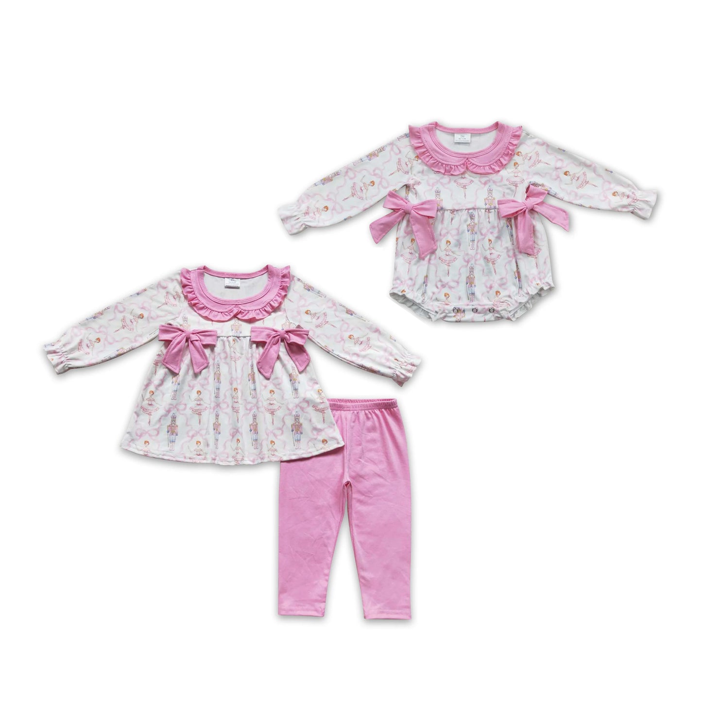 RTS NO MOQ Baby Girls Christmas Pink long sleeve Clothes Sets