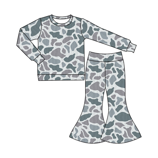 9.24 custom each style moq 5eta 4-6week baby girls clothes camouflage gray long sleeve pants sets