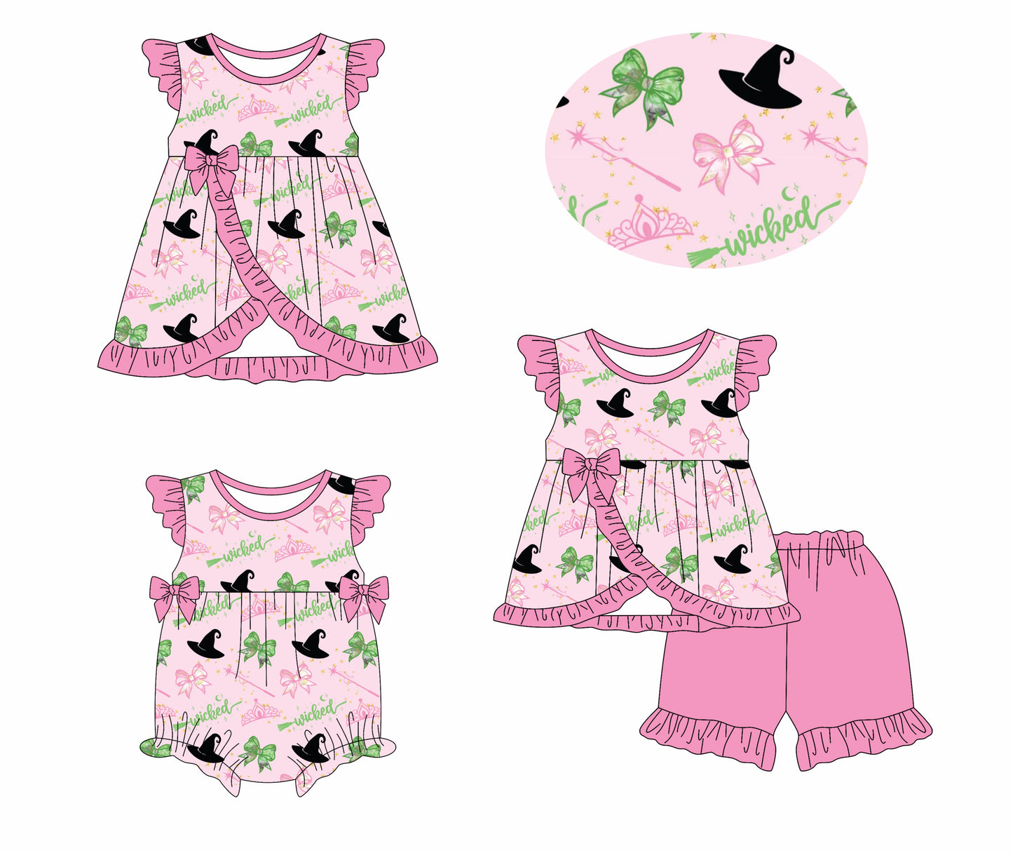 1.11 custom each style moq 5eta 4-6week Sibling Sister bow baby girl short sleeve shorts sets and dress and rompers match family design