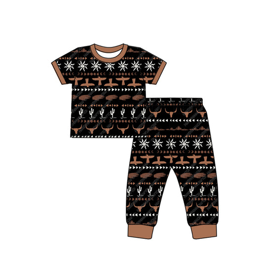 5.1(1)custom each style moq 5eta 4-5 week Retro prints black and brown boys outfits