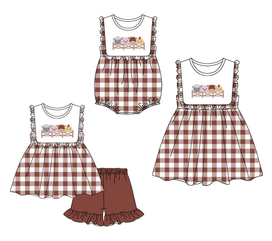 1.14 custom each style moq 5eta 4-6week Sibling Sisters baby girl short sleeve shorts sets and dress and rompers match family design