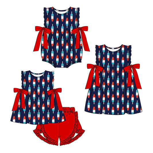 1.23 custom each style moq 5eta 4-6week Sibling Sisters ice cream baby girl short sleeve shorts sets and dress and rompers match family design