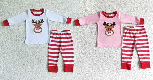 Baby Girls boys Christmas style Elk print red stripe and white pink Family siblings set