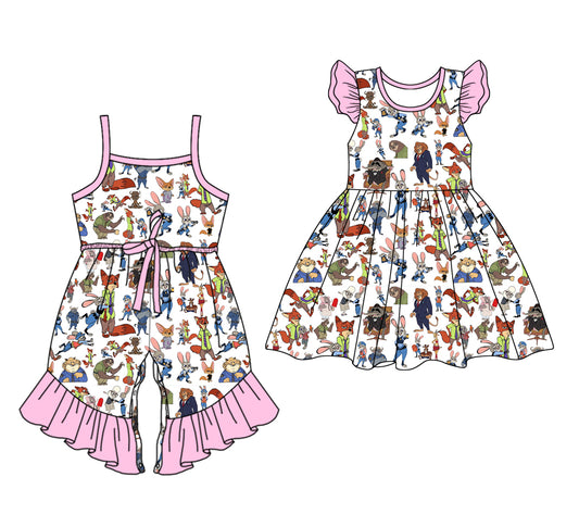 12.30 custom each style moq 5eta 4-6week Sibling Sister cartoon baby girl short sleeve shorts dress and jumpsuit match design