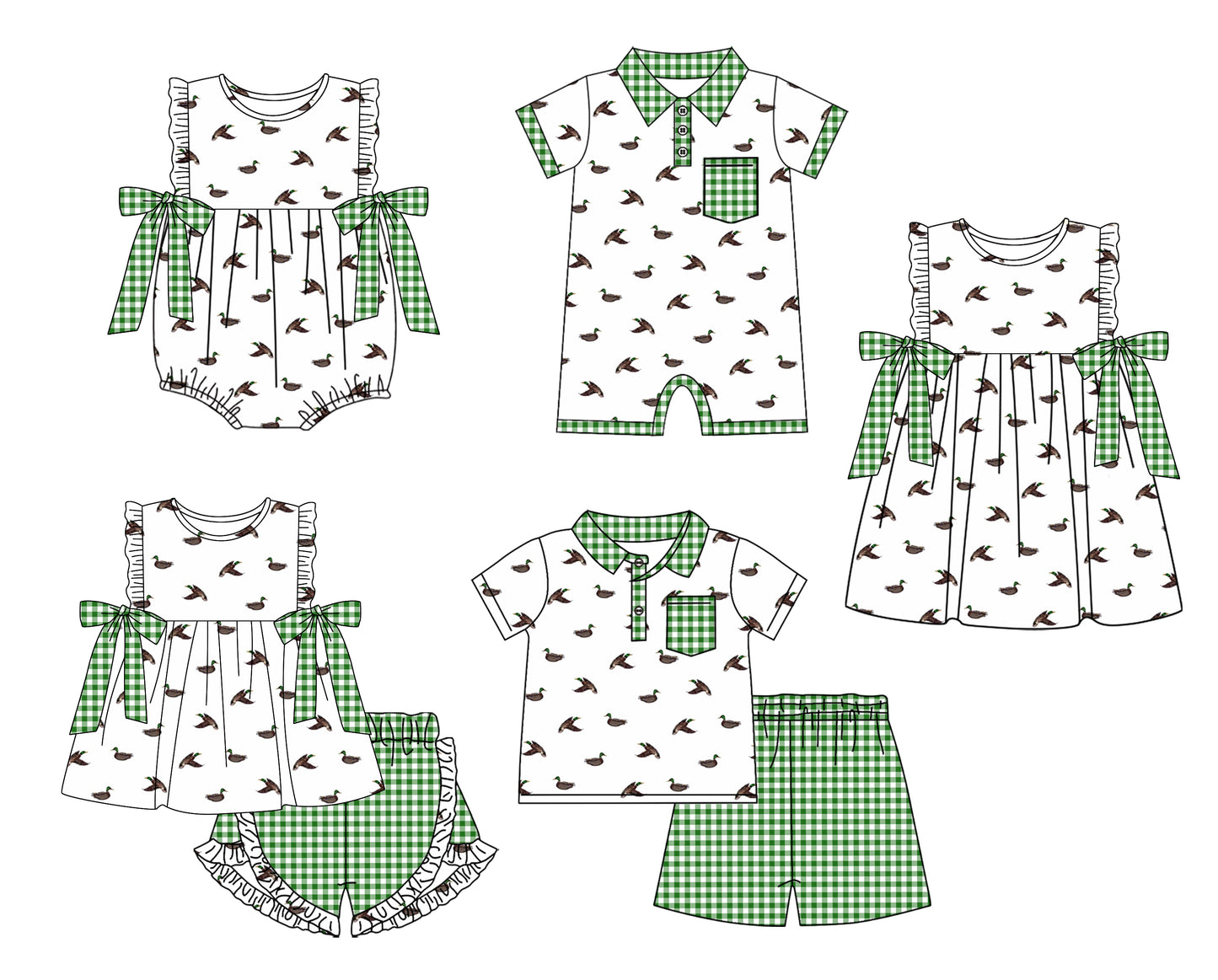 11.14 custom each style moq 5eta 4-6week Sibling Sister duck baby girl short sleeve shorts sets and sets 2 and girls romper and boy romper and dress match design