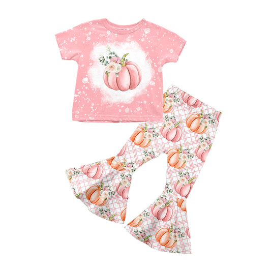 5.7custom each style moq 5eta 4-5week Sibling Sister pink pumpkin prints pink plaid girls outfits and baby romper match family design