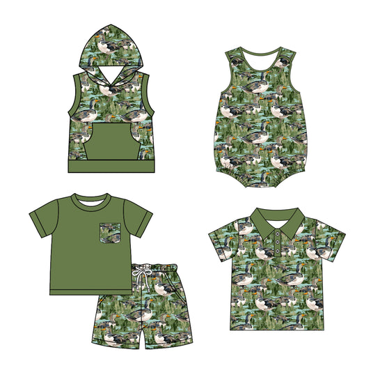 1.20 custom each style moq 5eta 4-6week Sibling Sister duck camouflage baby girl sets and boy rompers 1 and romper 2 and top match family design