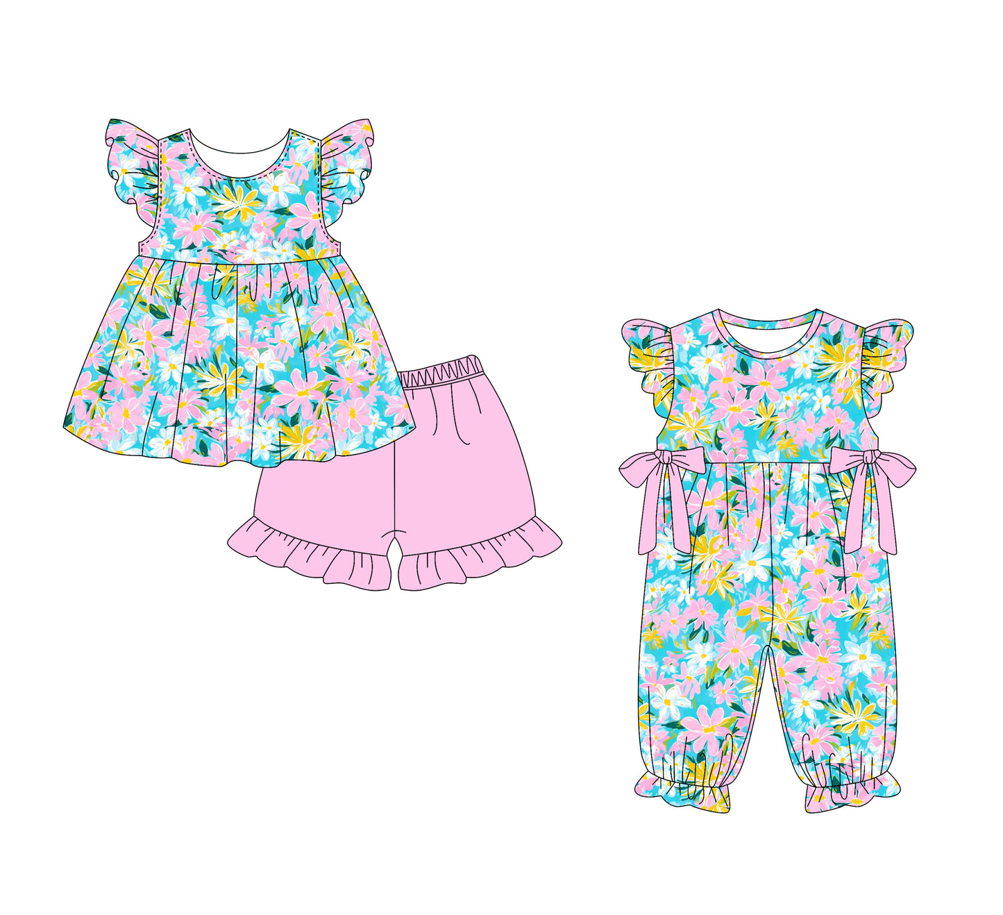 1.15 custom each style moq 5eta 4-6week Sibling Sister floral baby girl sets and boy romper match family design