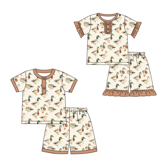 2.8 custom each style moq 5eta 4-6week Sibling Sister duck baby girls short sleeve shorts sets and set 2 match design