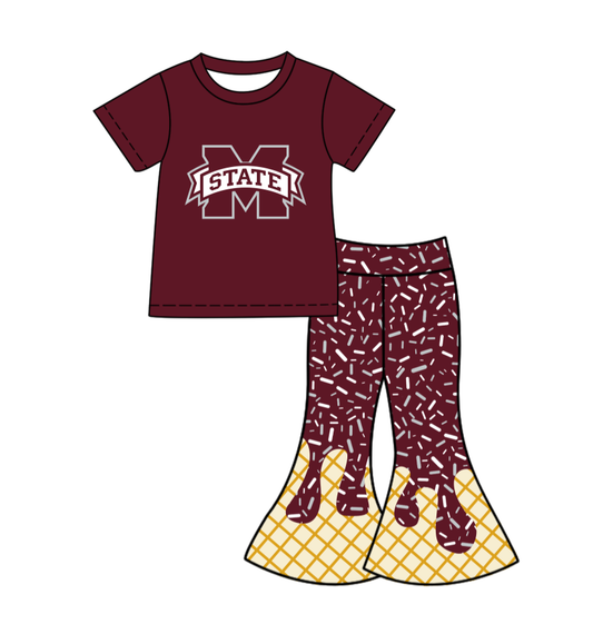 Custom moq 5 mix size milk silk summer teams baby girls clothes dark red short sleeve pants sets-25.11.25