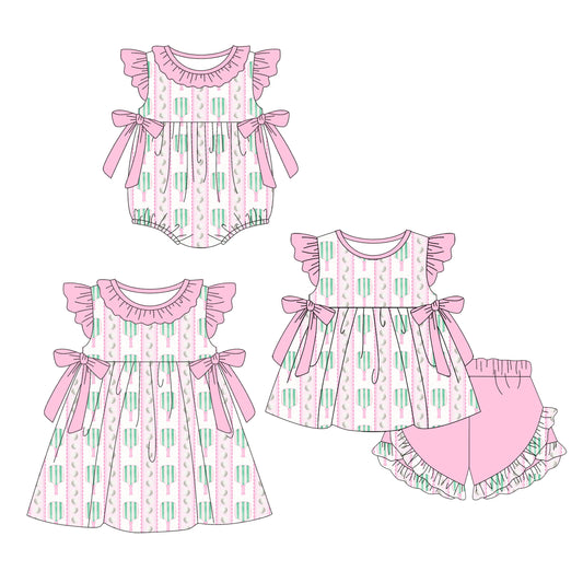 1.9 custom each style moq 5eta 4-6week Sibling Sister baby girl short sleeve shorts sets and dress and rompers match family design