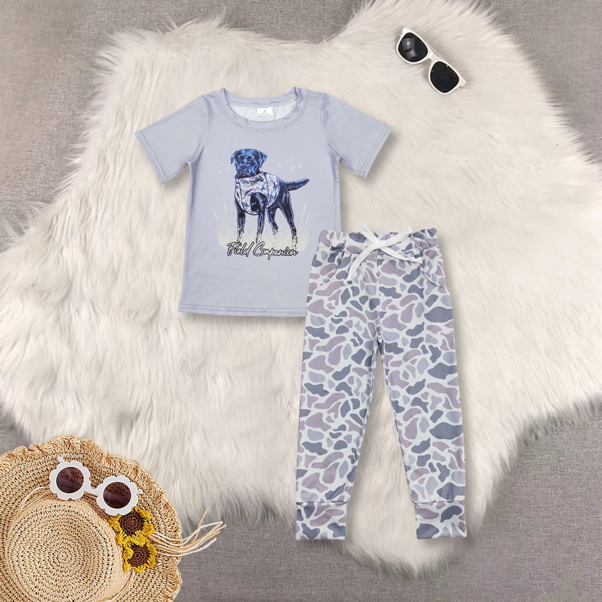 RTS NO MOQ Sibling baby boy clothes short-sleeved top camouflage trousers sets and top and pants