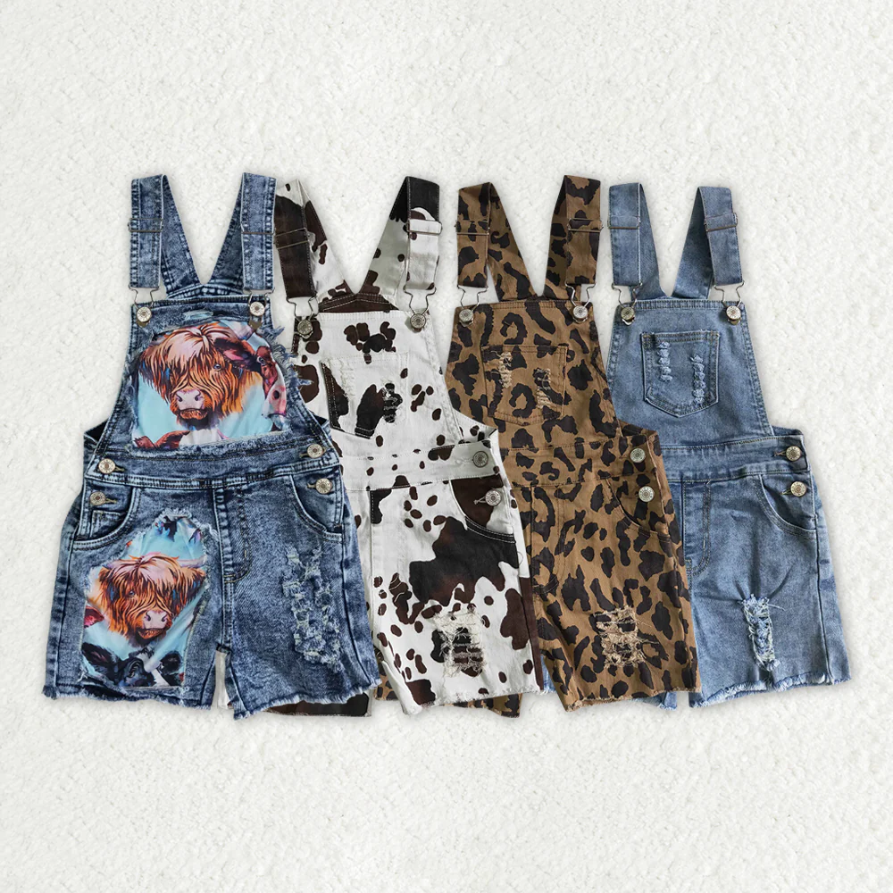 RTS NO MOQ baby girl clothes cow print denim overbell