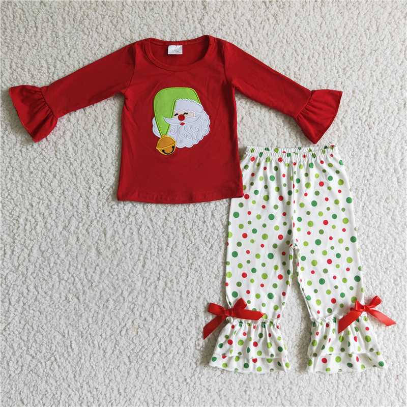 RTS NO MOQ（In Stock ) GLP0099 Embroidered Christmas long sleeve pants set