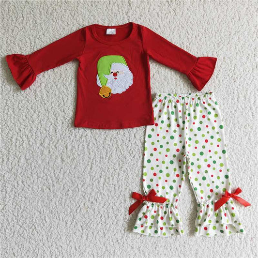 RTS NO MOQ（In Stock ) GLP0099 Embroidered Christmas long sleeve pants set
