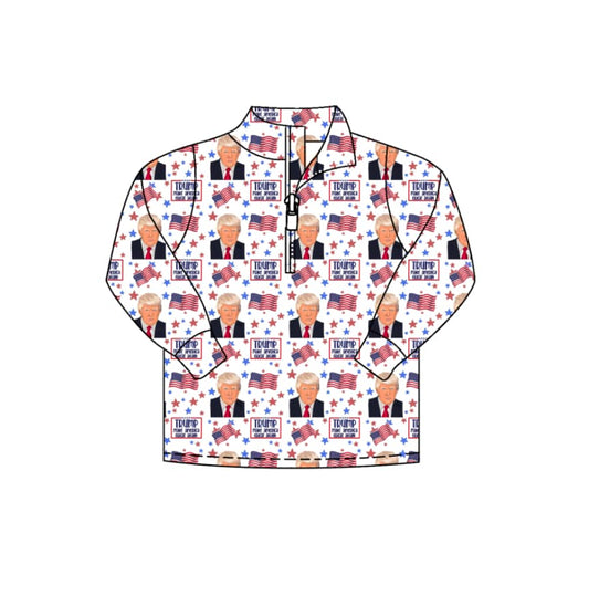 custom moq 3 eta 6-8weeks baby boys clothes Trump red button-down pullover