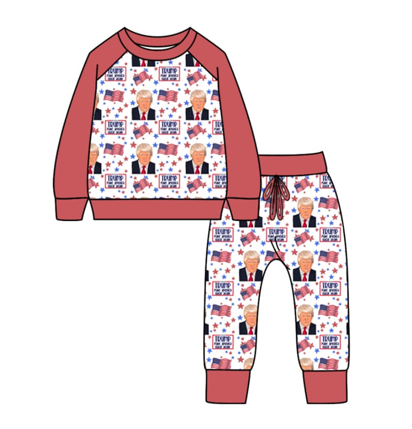 Custom moq 3 eat about 6/8weeks moq 5 eta 5/6weeks boys Trump long sleeve and long pants pajamas set