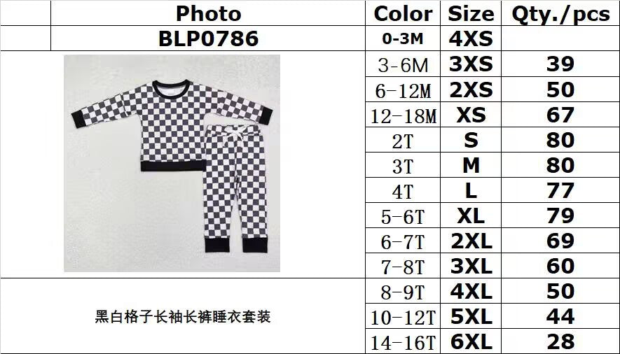 RTS NO MOQ ETA 5/7days BLP0786 Black and white plaid long-sleeved trousers pajama suit