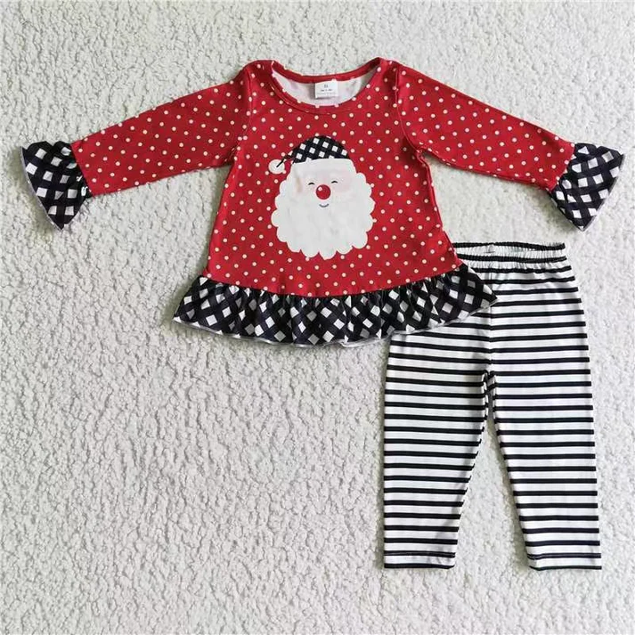 RTS NO MOQ Sibling baby girl clothes Christmas cartoon bow long sleeve pants Sets