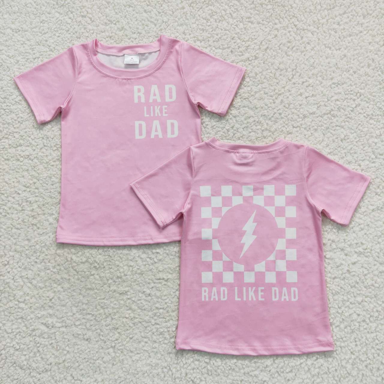 GT0309 rad like dad letter lightning plaid pink short-sleeved top