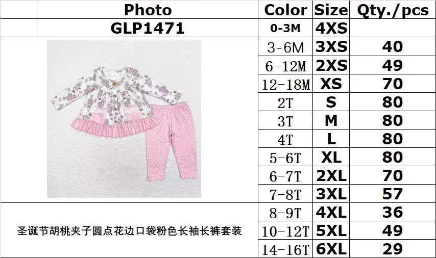 rts no moq GLP1471 Christmas nutcracker polka dot lace pocket pink long-sleeved trousers set