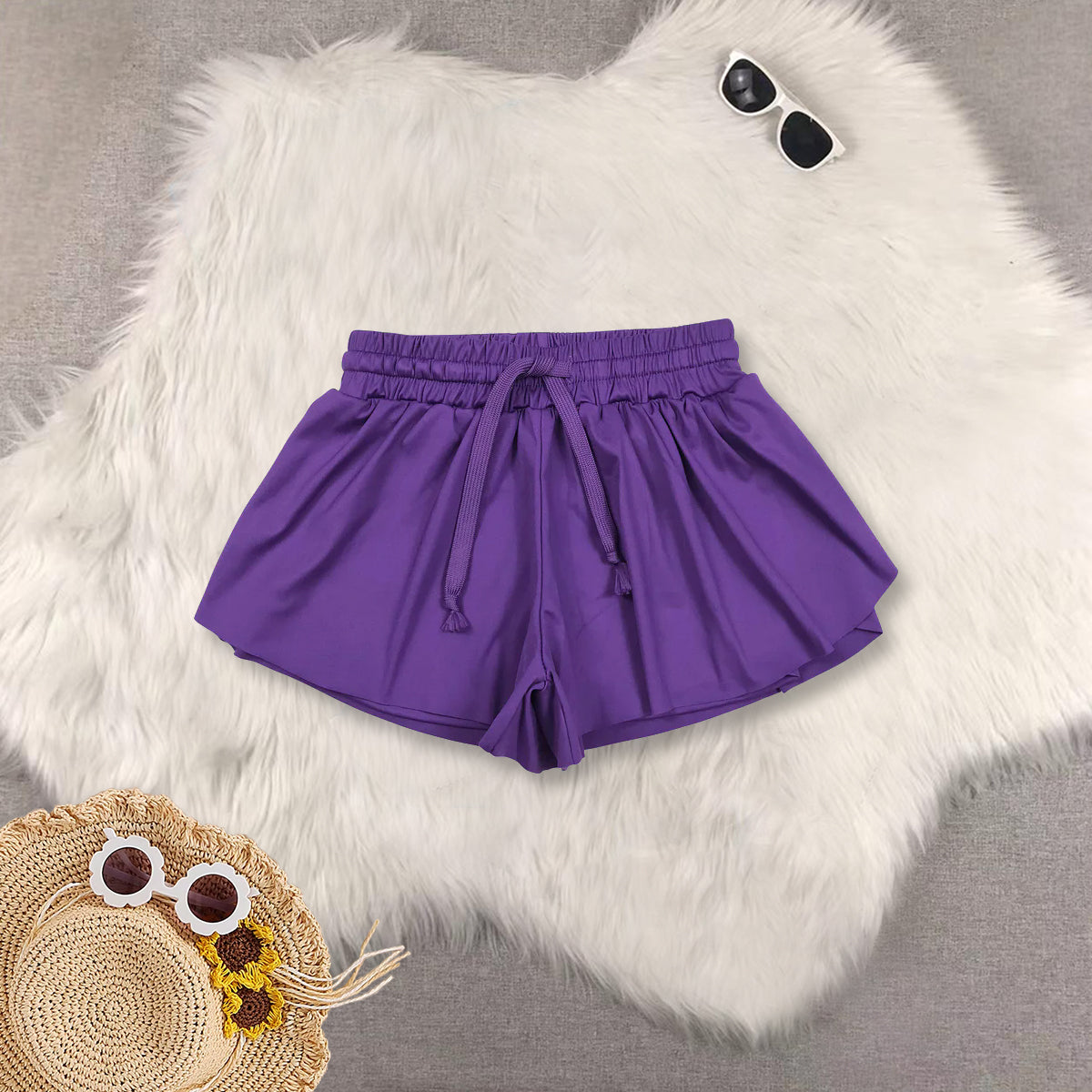 RTS NO MOQ Sibling baby girls clothes yoga Pure purple sleeveless short sets and Top and shorts