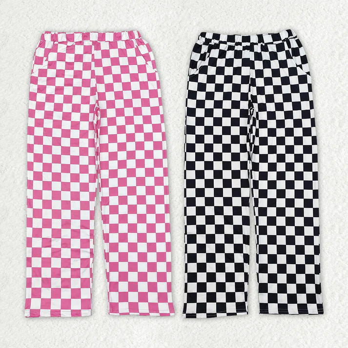 RTS NO MOQ Adult Women Pink Black Checkered Two Colors Bottom Pants