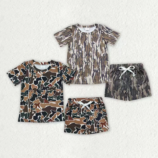 RTS NO MOQ Sibling Baby boy clothes camouflage short-sleeved shorts sets