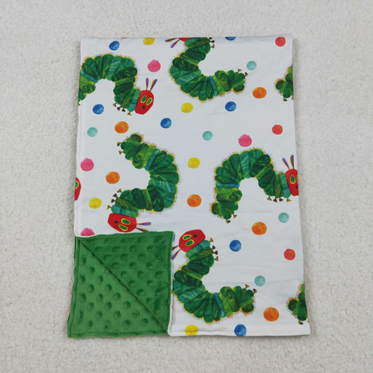 RTS NO MOQ（In Stock) BL0202 Cartoon Caterpillar Green and White Baby Blanket