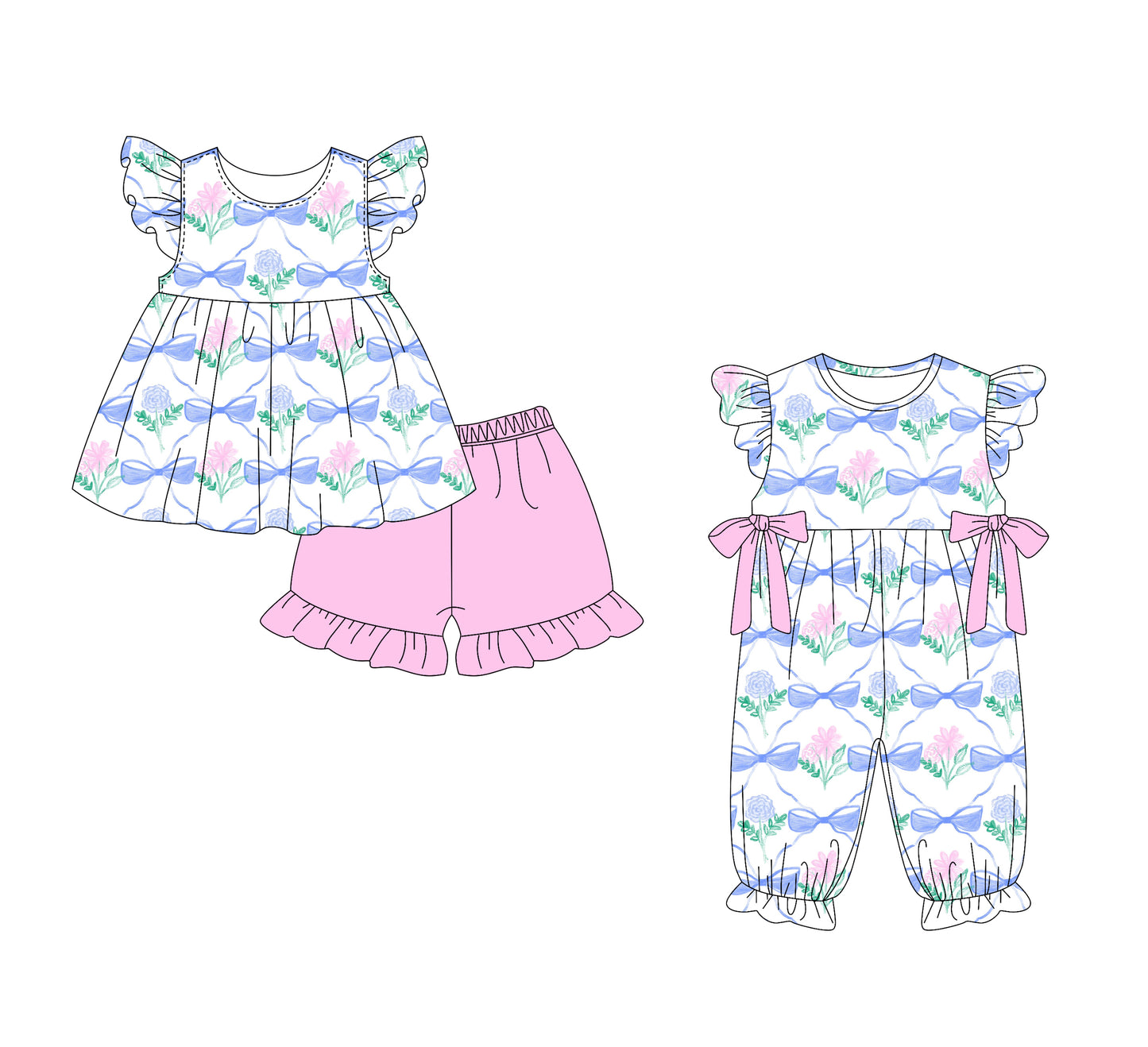 1.15 custom each style moq 5eta 4-6week Sibling Sister bow baby girl sets and boy romper match family design