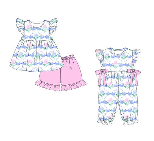 1.15 custom each style moq 5eta 4-6week Sibling Sister bow baby girl sets and boy romper match family design