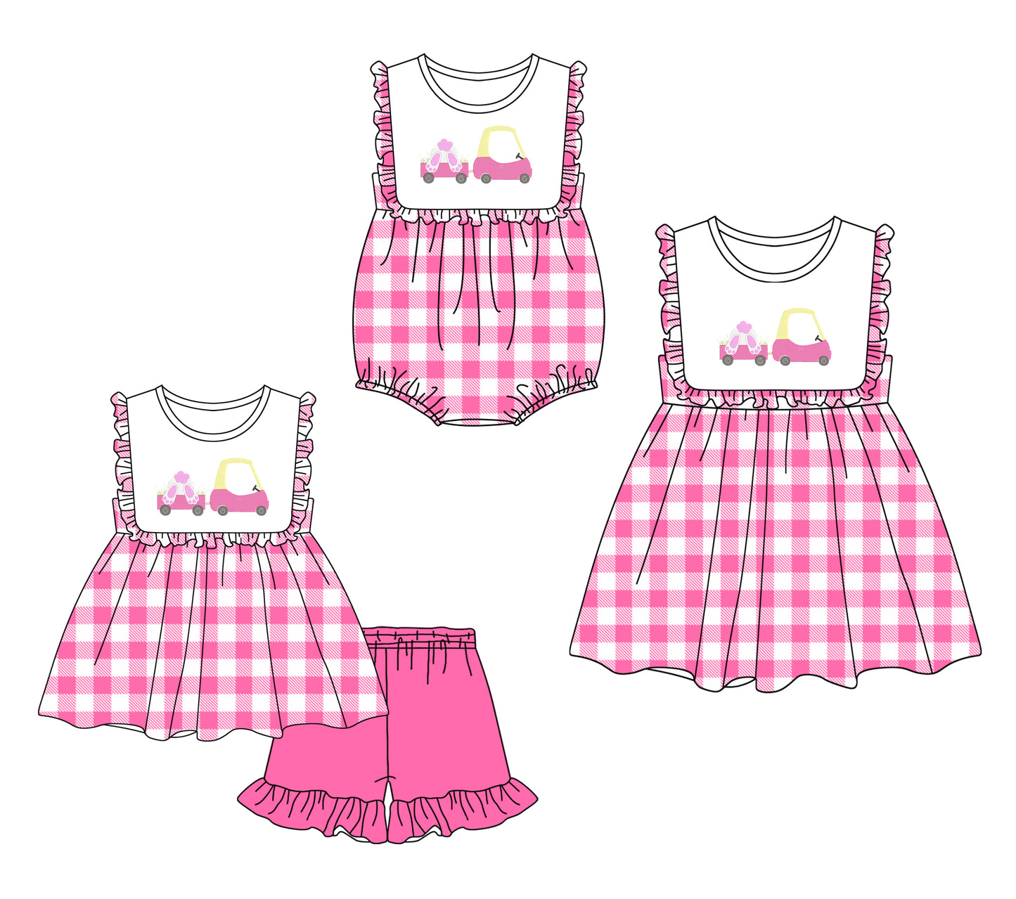 1.14 custom each style moq 5eta 4-6week Sibling Sisters baby girl short sleeve shorts sets and dress and rompers match family design