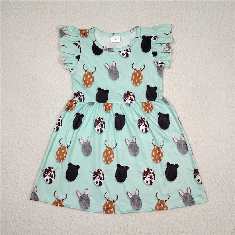 RTS SALES NO MOQ G1-3-7；。，Rabbit Deer Animal Style Egg Blue Flying Sleeve Dress 兔子鹿动物风蛋青色飞袖裙