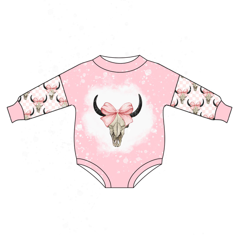 5.14custom each style moq 5eta 4-5week Sibling Sister Pink bow horn head prints pink-white plaid girls and boys outfits and baby romper and dress match family design